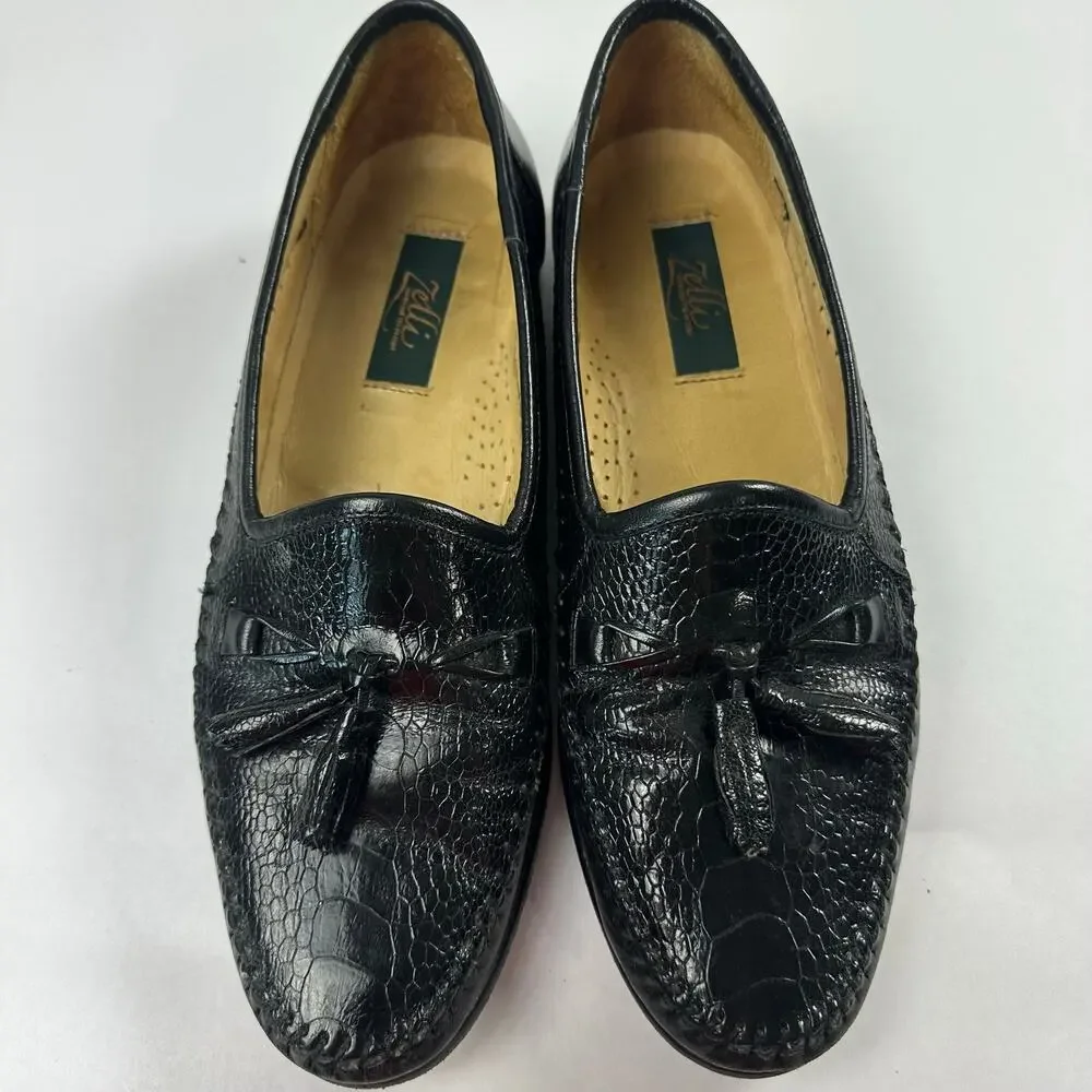Zelli Italia Handcrafted Ostrich Black Leather Tassel Loafers Moc Toe Mens 9.5